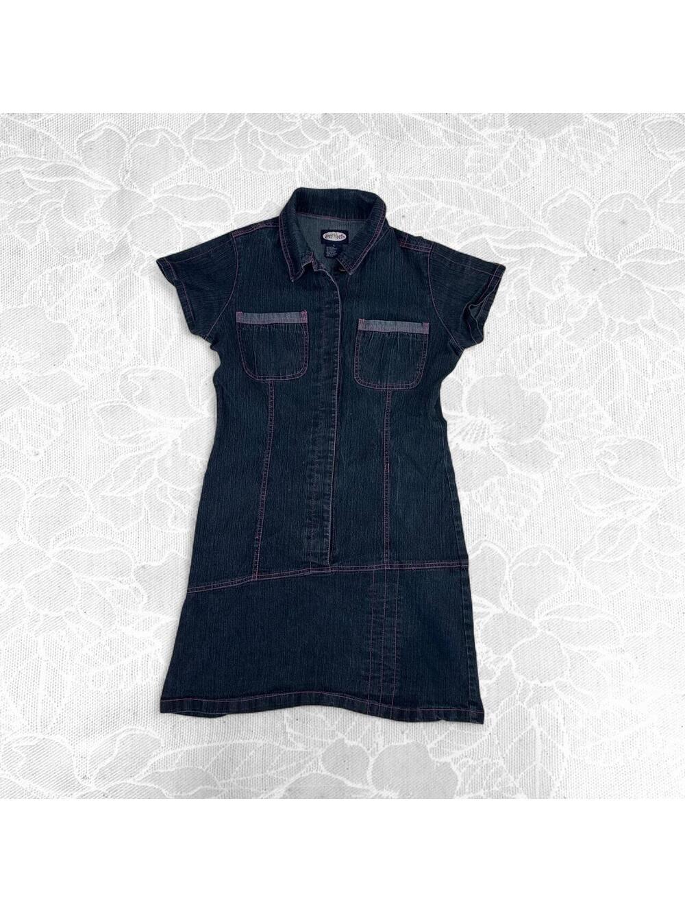 Zoey Beth Y2K Stretchy Dark Drop Waist Denim Mini Dress - Large